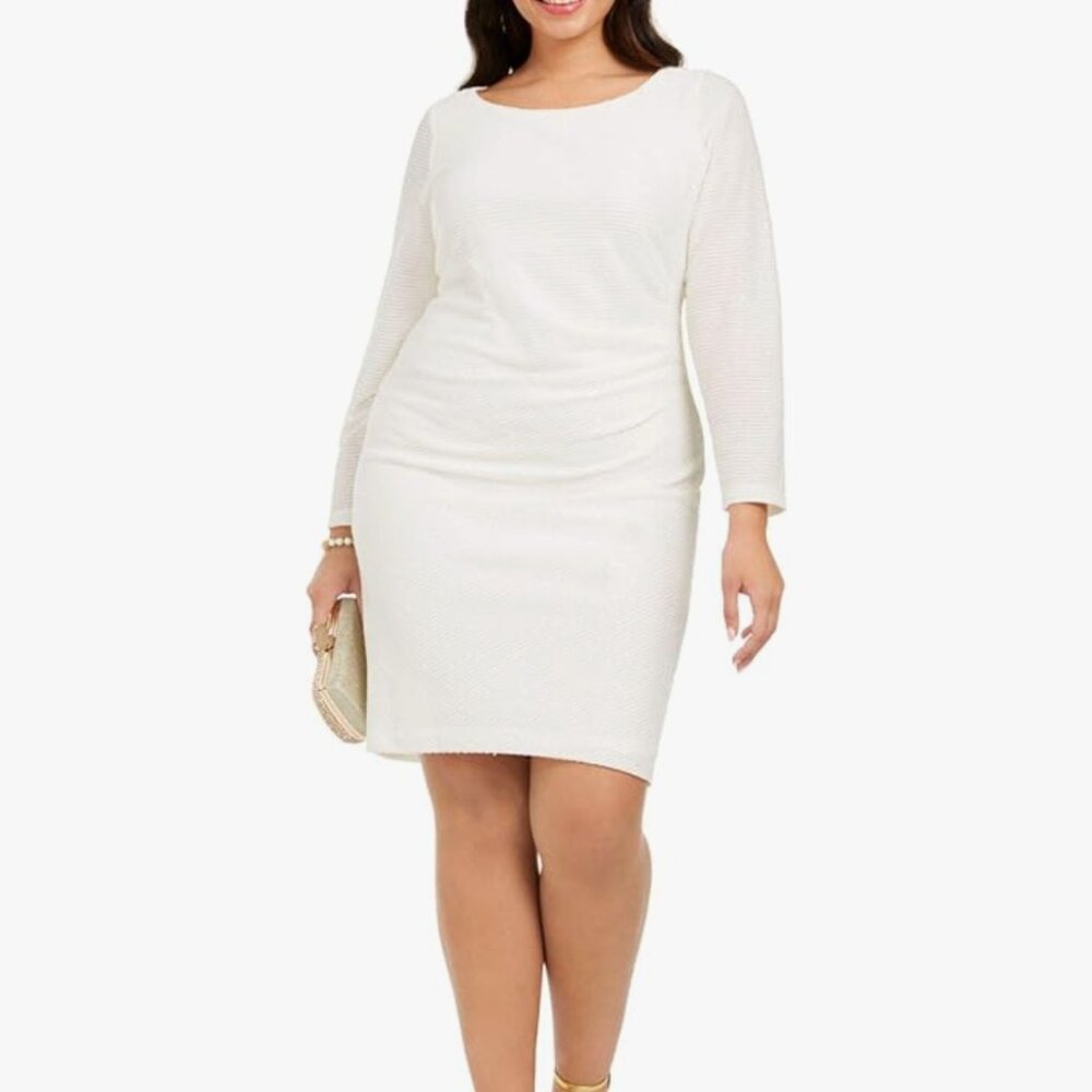 Vince Camuto NWT White Sequins Ruched Waist Mini Dress w/ Long Sleeves- Size 18W